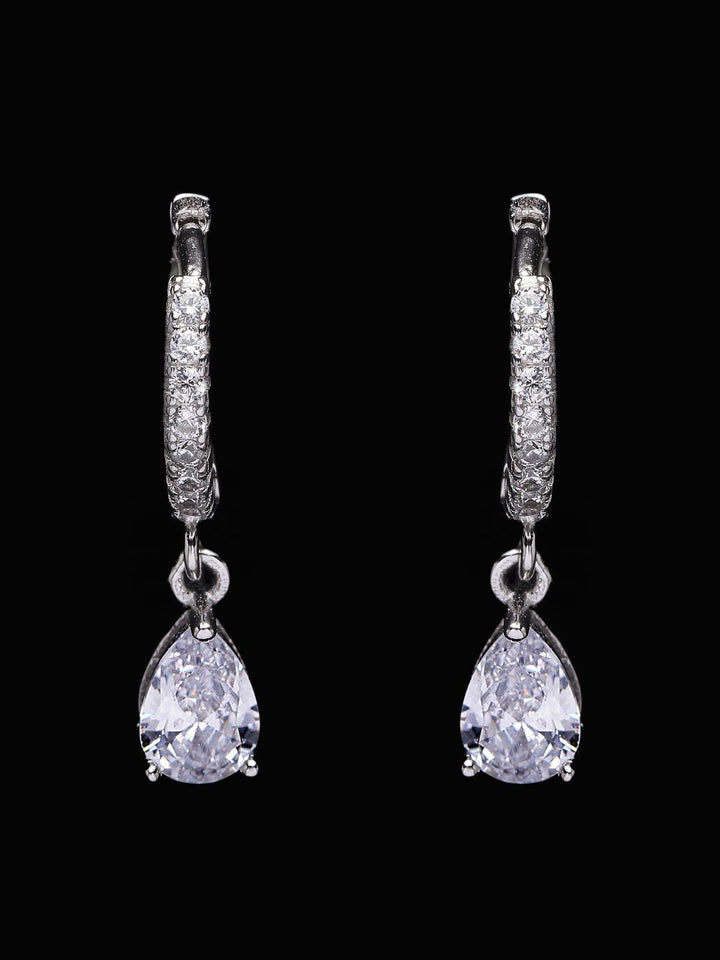 PANASH 925 Sterling Silver Rhodium Bersalut CZ Subang Jatuh Solitaire