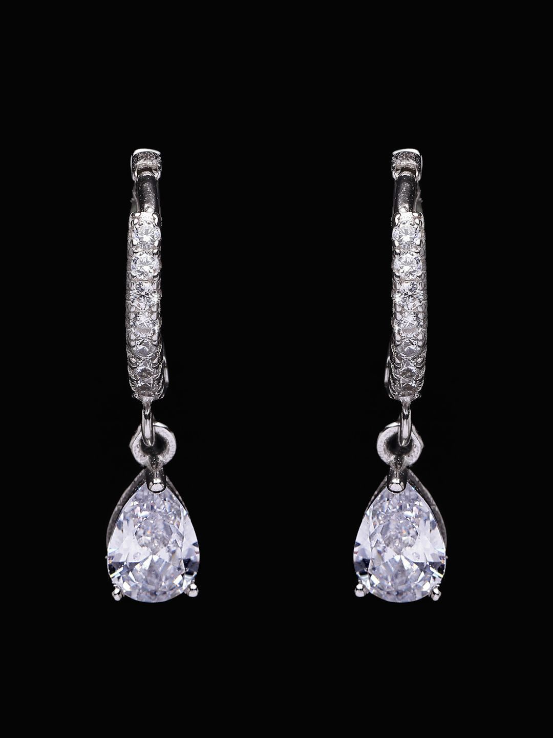 PANASH 925 Sterling Silver Rhodium Bersalut CZ Subang Jatuh Solitaire