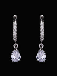 PANASH 925 Sterling Silver Rhodium Bersalut CZ Subang Jatuh Solitaire