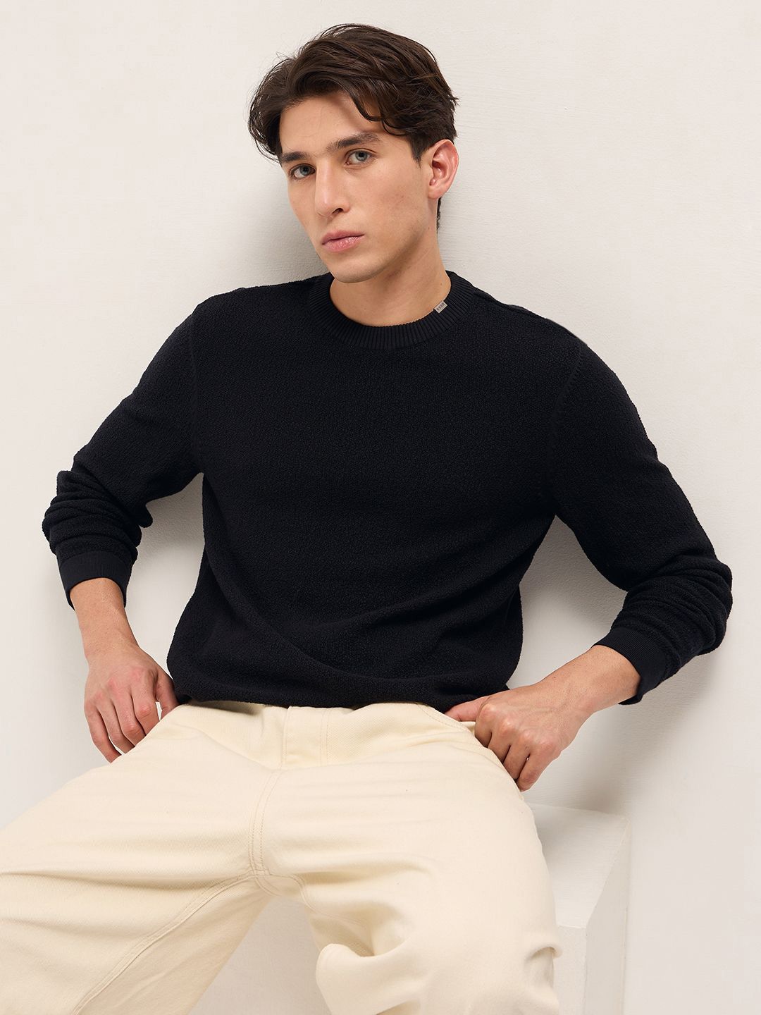 THE BEAR HOUSE Men Solid Round Neck Cotton T-shirt