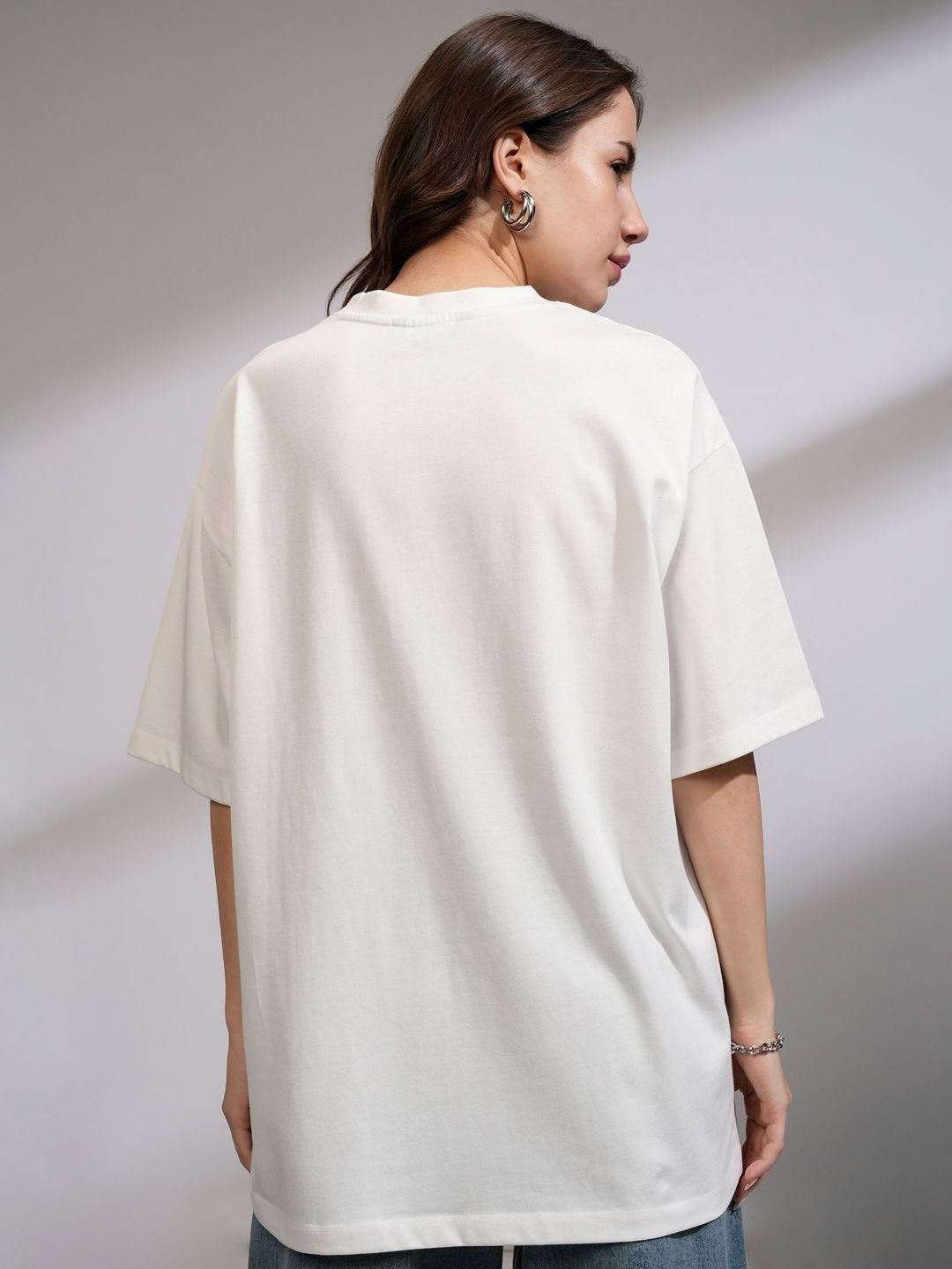 Street By Tokyo Talkies Women Solid Oversized Fit Chest and Back Print T-shirt