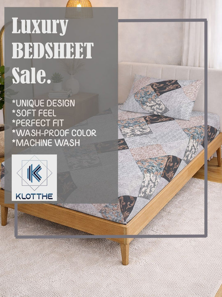 KLOTTHE Grey Geometric Printed 300 TC Single Bedsheets