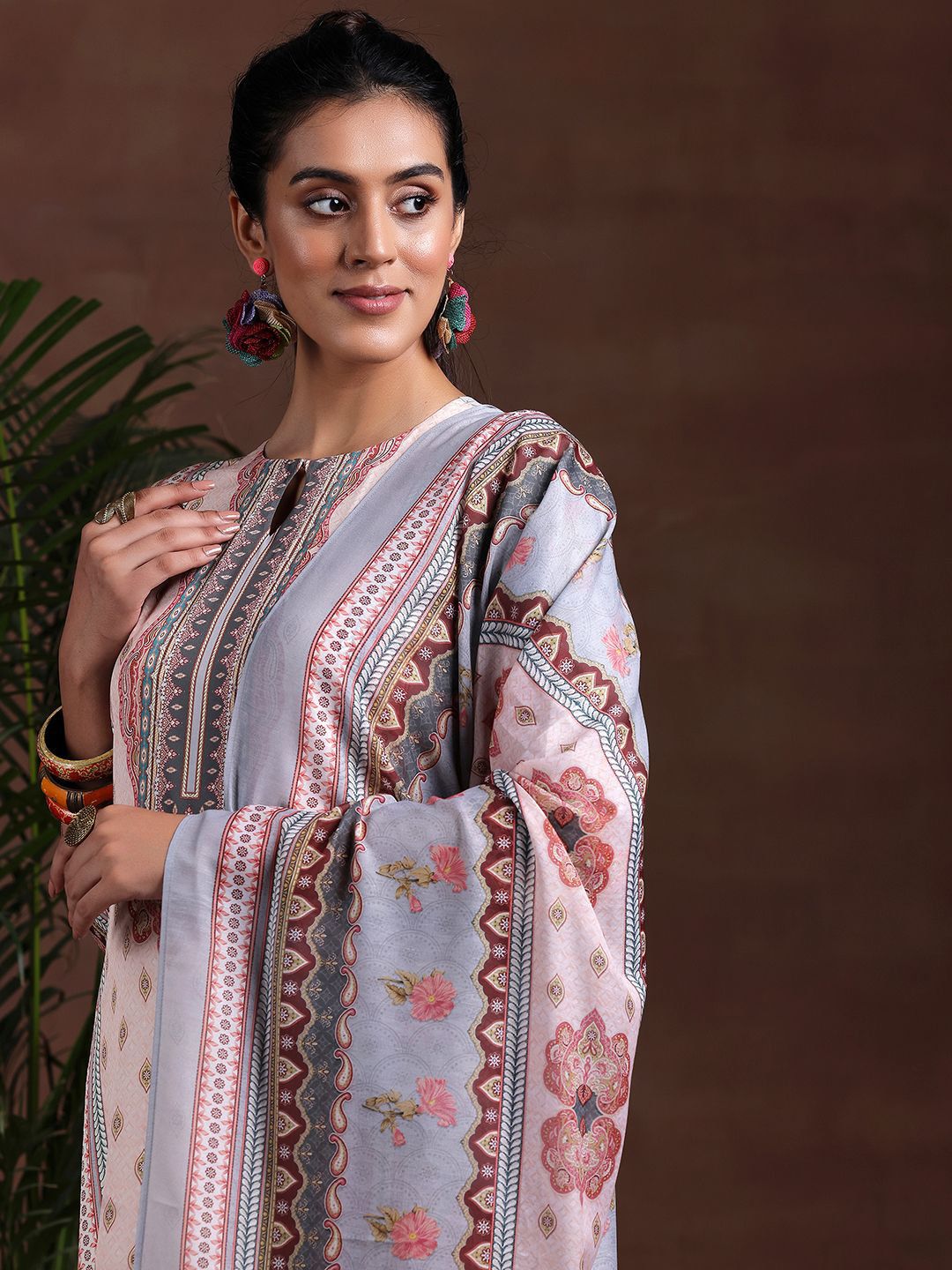 Libas Ethnic Motifs Printed Keyhole Neck Straight Kurta with Trousers & Dupatta