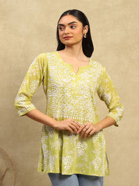 Rumah Chikankari Wanita Kapas Hijau Chikankari Sulam Kurti