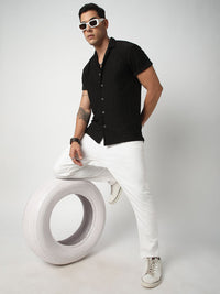 VASTRADO Men Classic Cuban Collar Textured Casual Shirt