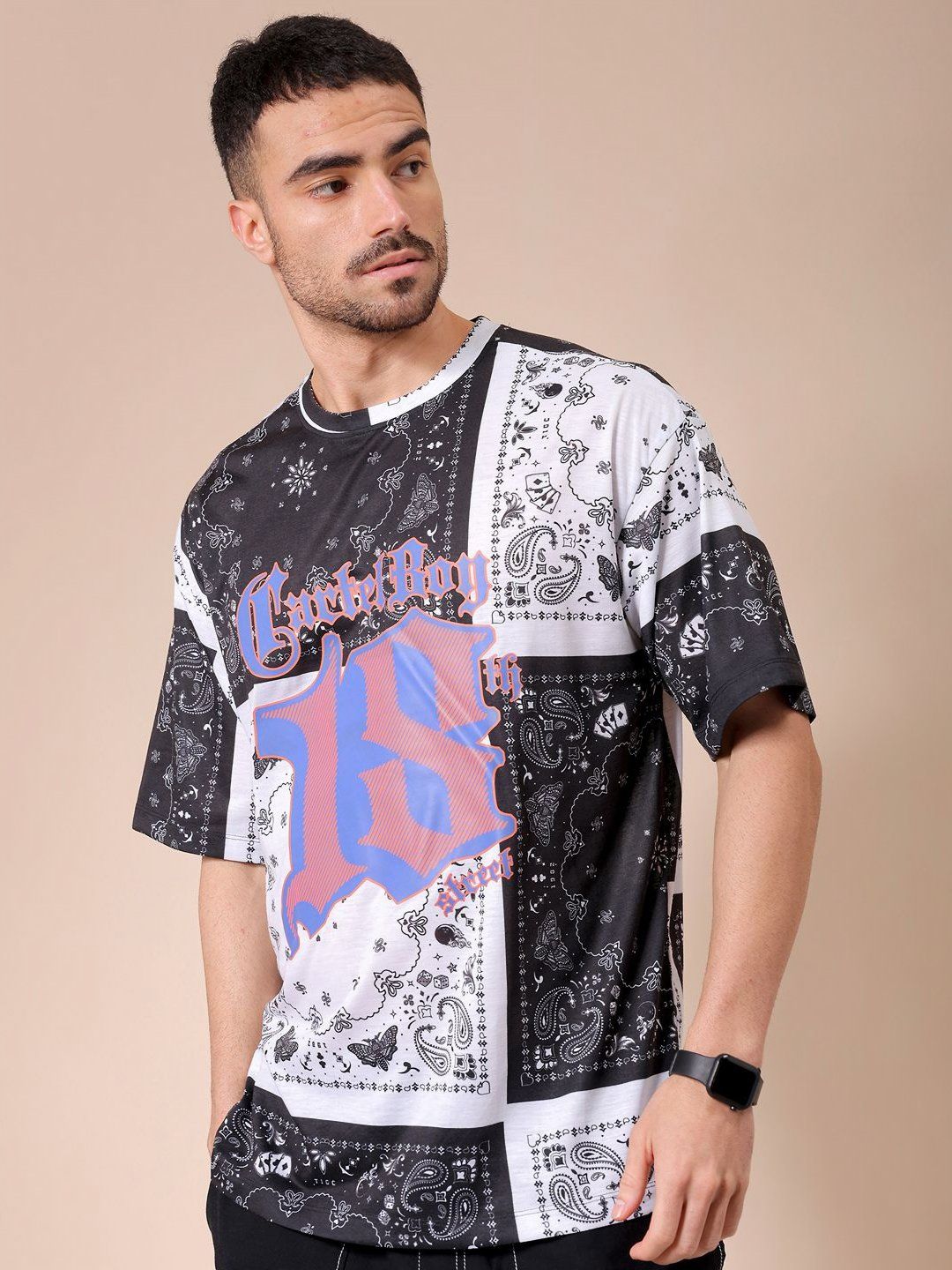 The Indian Garage Co Men Graphic Printed Round Neck Oversized T-shirt
