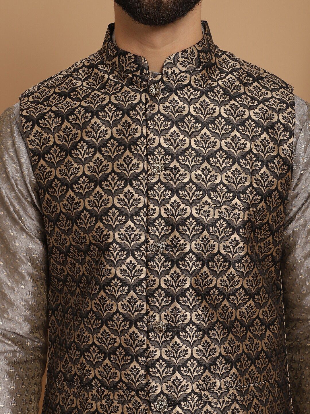 Anouk Woven Design Regular Kurta With Churidar & Nehru jacket