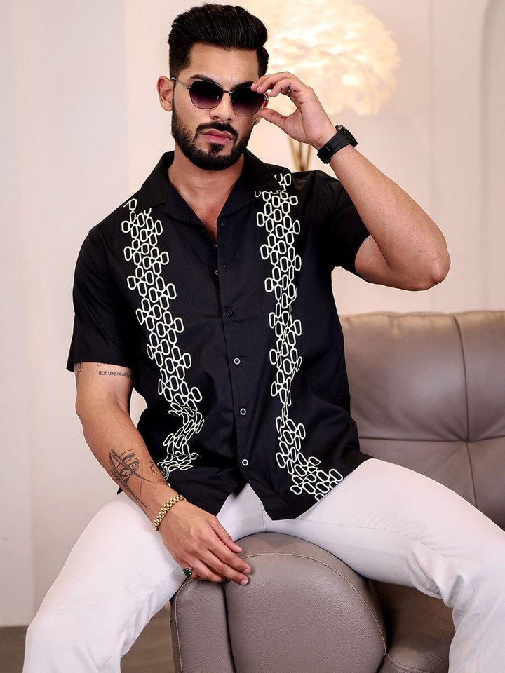 Baju Kasual Kapas Kolar Cuba Eszett Geometric Printed