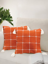 URBAN SPACE Orange & White 2 Pieces Embroidered Square Cushion Covers