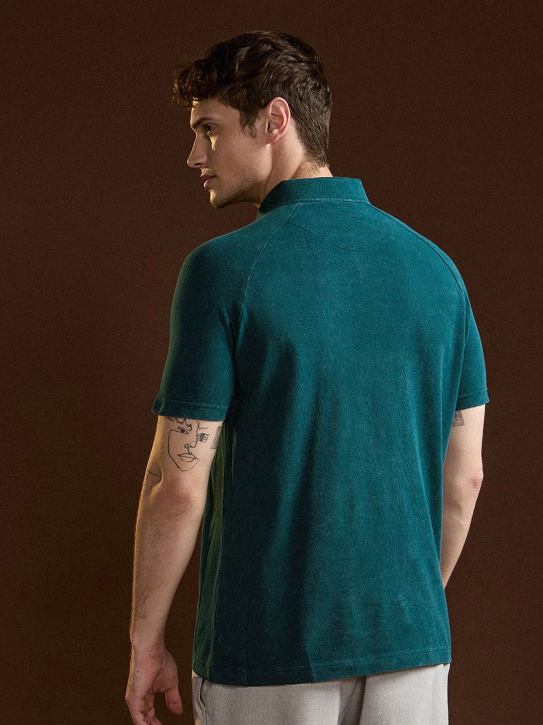 THE BEAR HOUSE Men Regular Fit Solid Polo Collar Cotton T-shirt