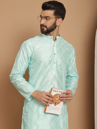 Anouk Sea Green Geometric Embroidered Thread Work Detailed Silk Cotton Straight Kurta