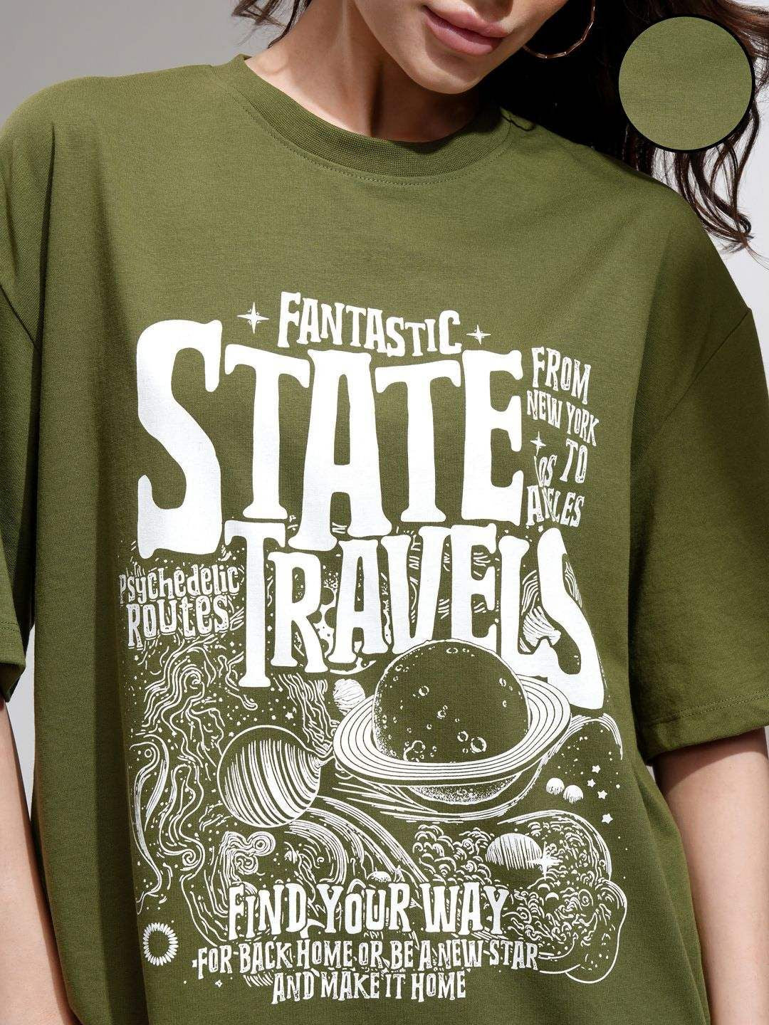 Street By Tokyo Talkies Women Oversized Chest Printed T-Shirt
