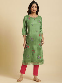 W Embroidered Thread Work Keyhole Neck Straight Kurta