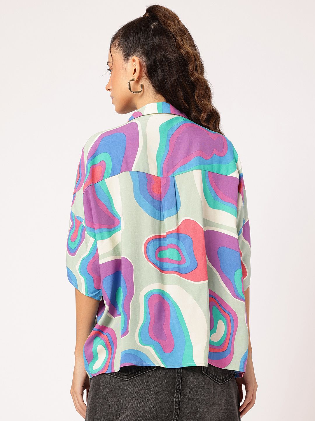 DressBerry Abstract Aura Printed Drop-Shoulder Relaxed Shirt