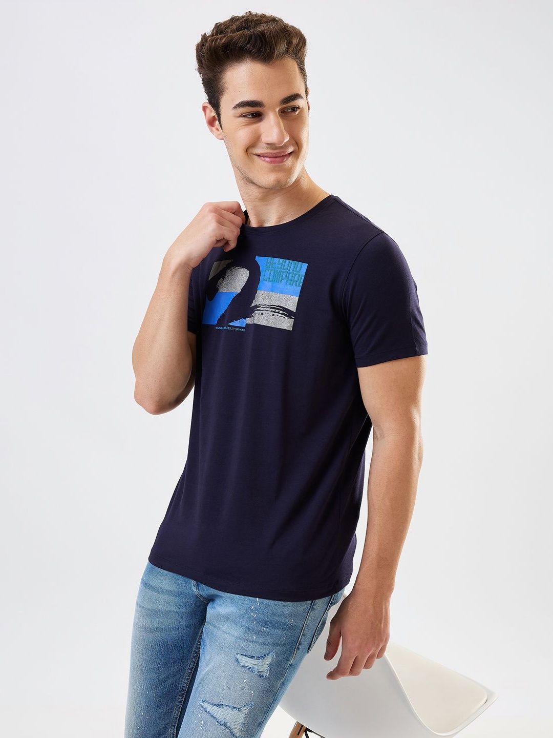SPYKAR Men Graphic Printed Round Neck Cotton Slim Fit T-shirt