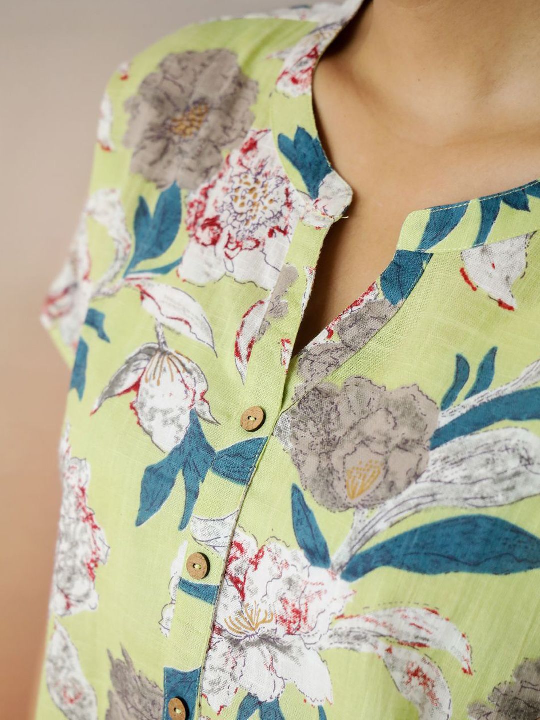 SANSKRUTIHOMES Women Floral Printed Extended Sleeves Pure Cotton Top