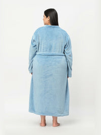 KLOTTHE Plus Size Blue Woollen Long Sleeves Bath Robe With Belt