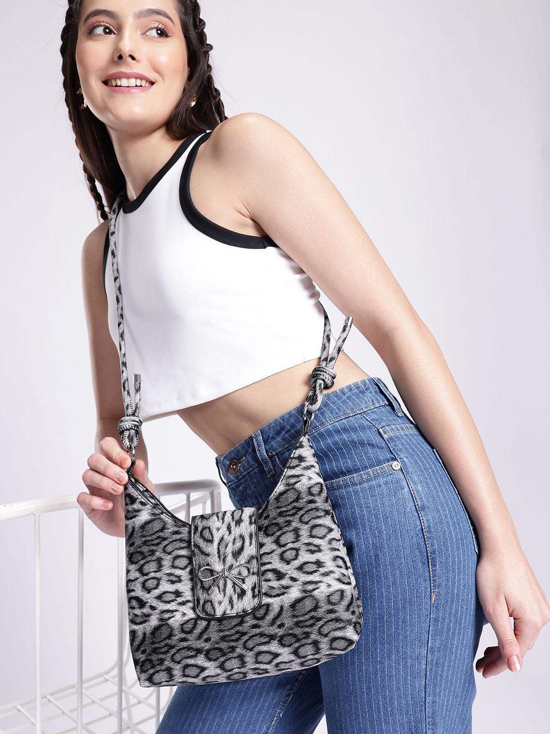 DressBerry Animal Print Sling Bag with Bow Detail
