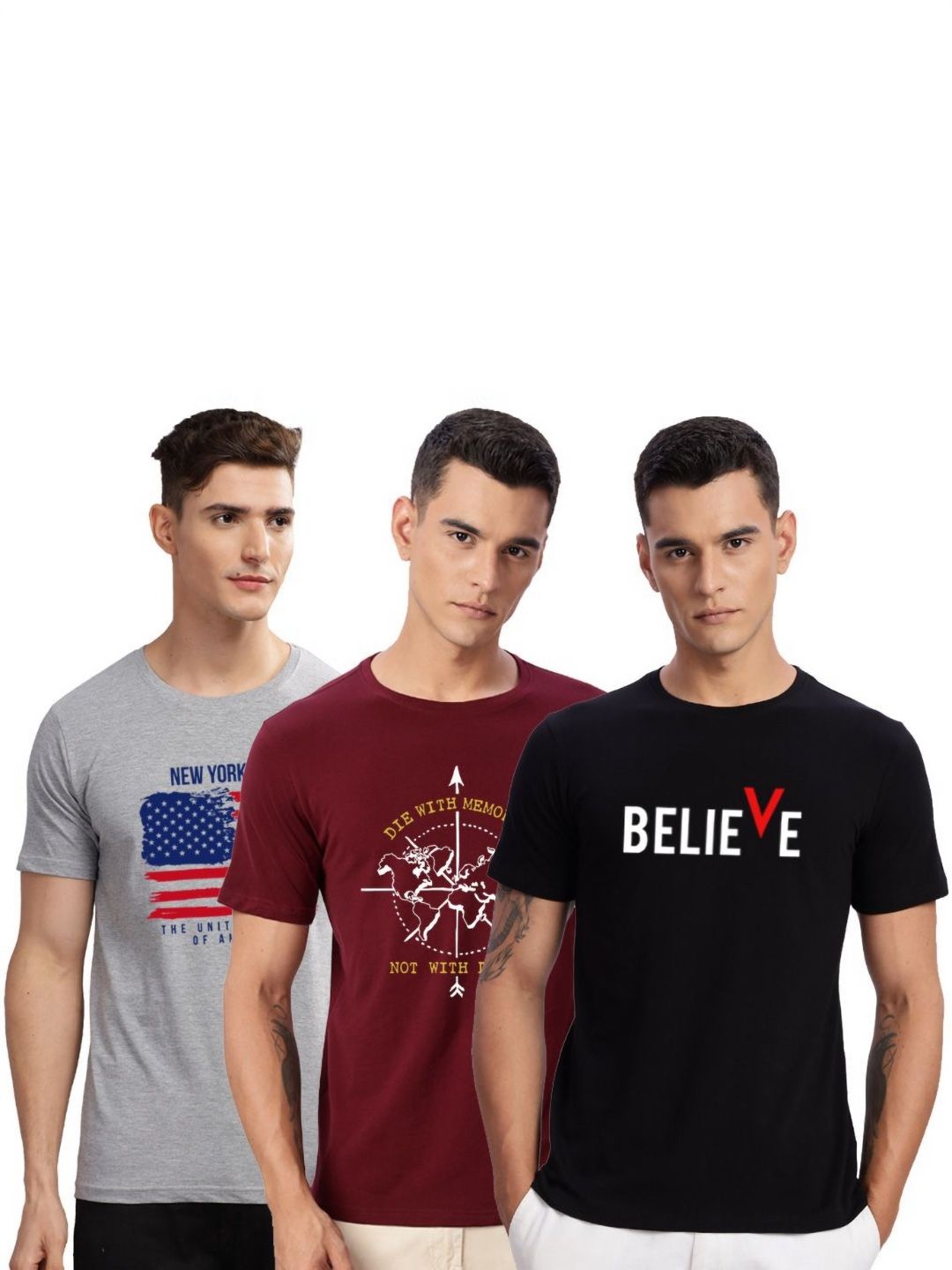 ADRO Lelaki Pek 3 Bercetak T-shirt