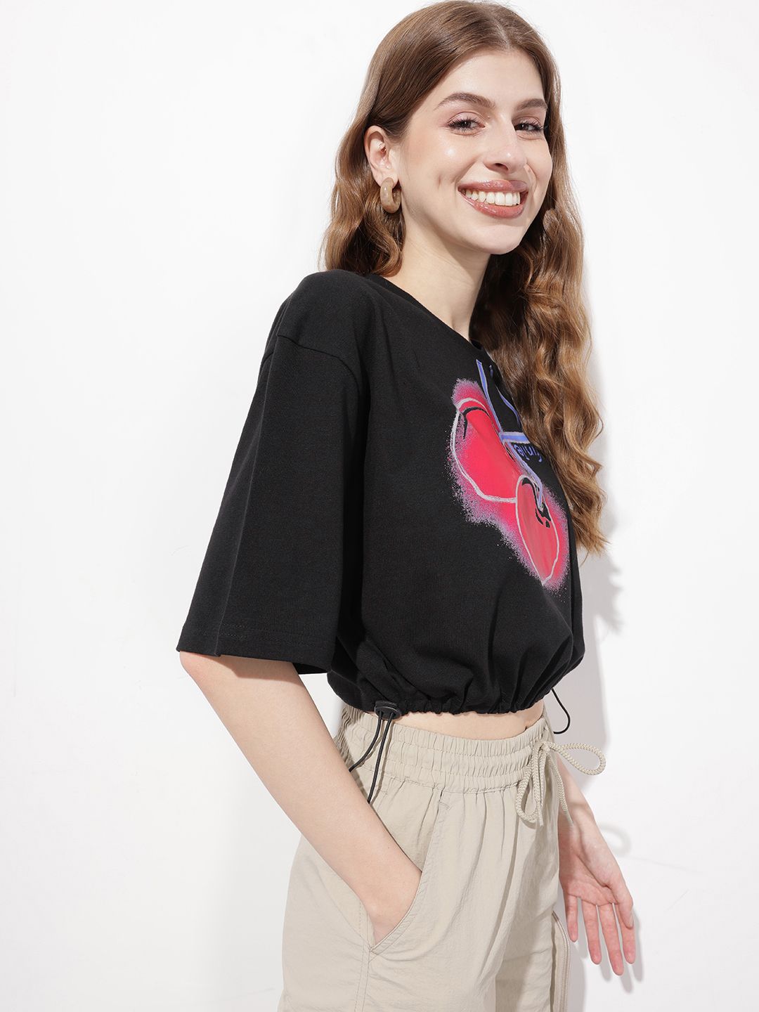 DressBerry Tropical Vibes Cinched Waist Crop T-shirt