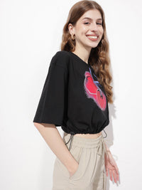 DressBerry Tropical Vibes Cinched Waist Crop T-shirt