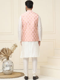 SOJANYA Mandarin Collar Silk Cotton Straight Kurta dengan jaket Churidar & Nehru