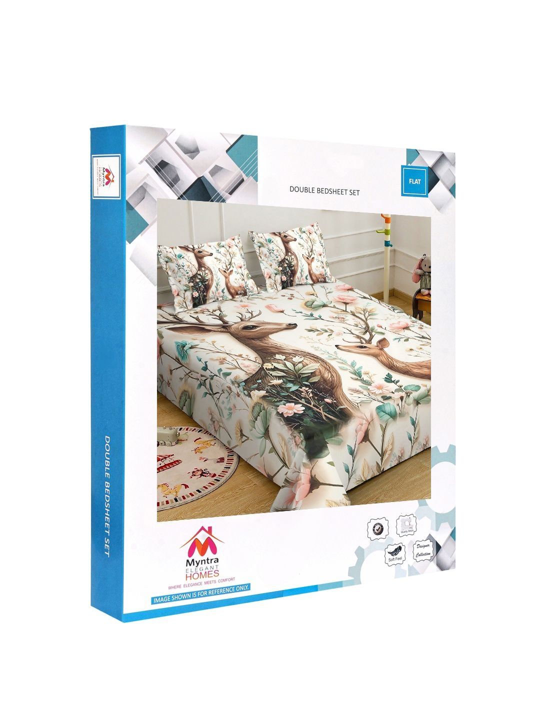 Myntra Elegant Cream Animal Printed 400 TC King 7D Cadar & 2 Sarung Bantal 250X225 cm