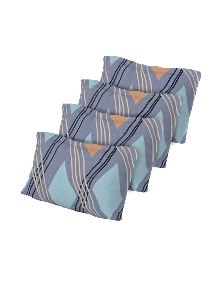 KLOTTHE Multicoloured Geometric 300 TC Cotton Blend Double Bedsheet with 4 Pillow Covers