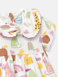 Nauti Nati Girls Graphic Printed Peter Pan Collar Cotton A-Line Dress
