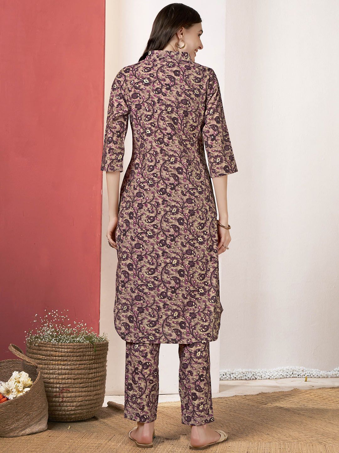 Anouk Paisley Printed Shirt Collar Regular Kurta With Trousers