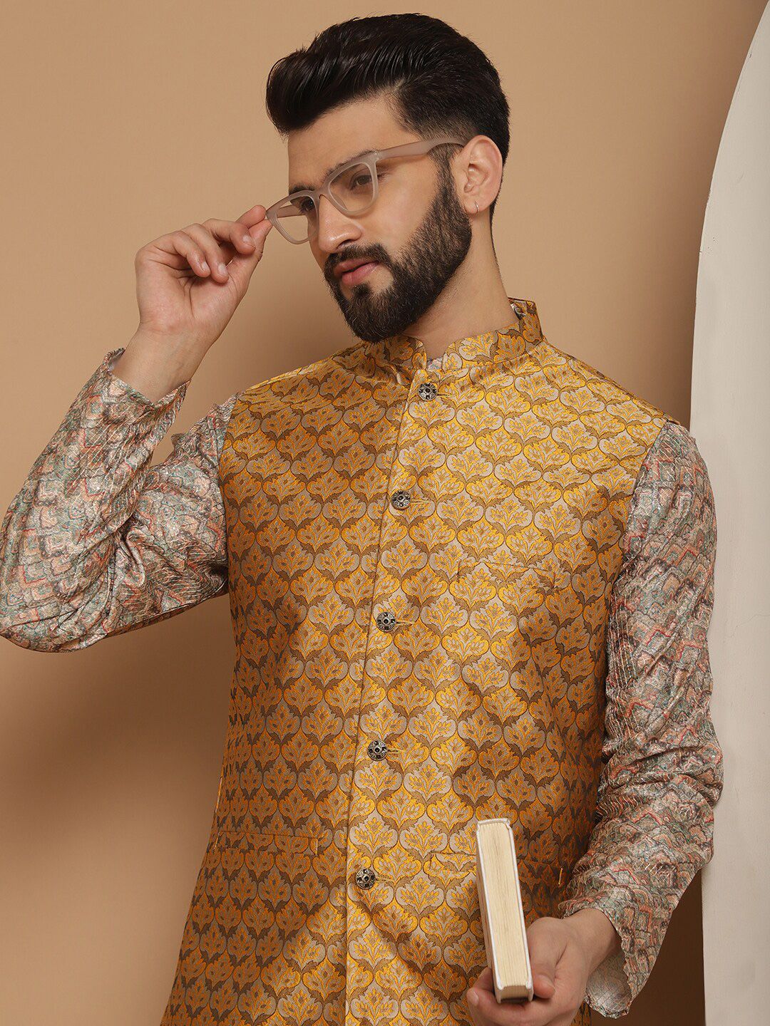 Anouk Striped Regular Jacquard Thread Work Straight Kurta with Churidar