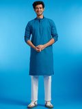 Diwas by Manyavar Striped Mandarin Collar Thread Work Straight Kurta
