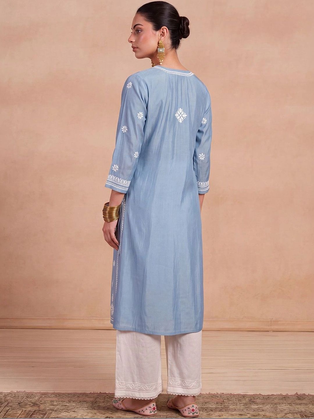 House of Chikankari Women Ethnic Motifs Embroidered Thread Work Chanderi Silk Kurta