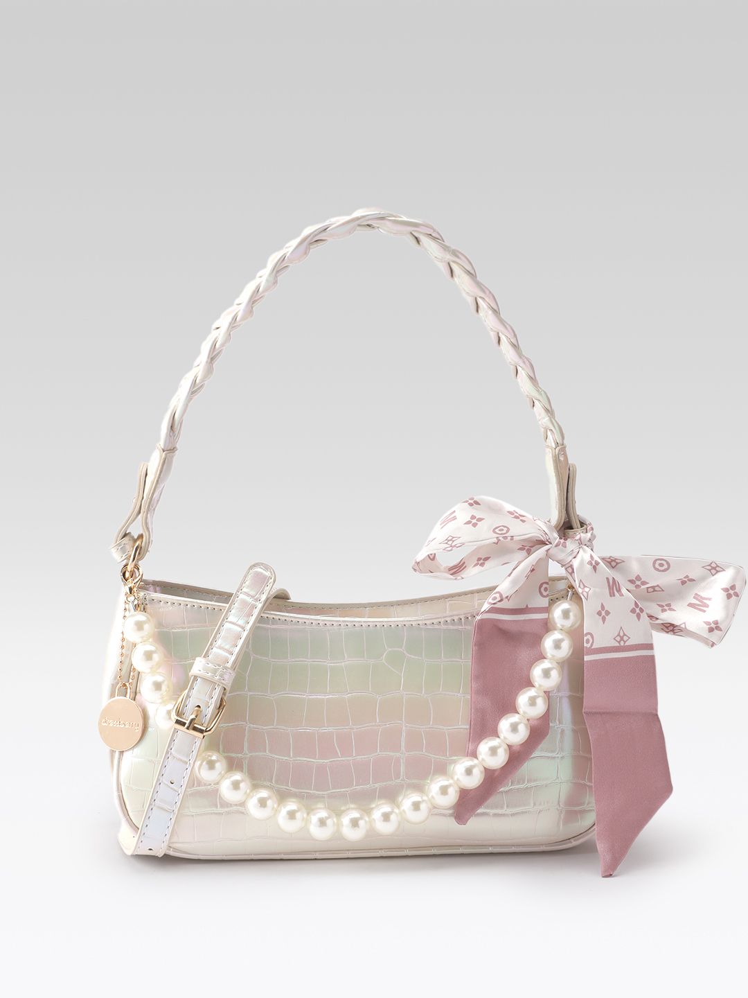 DressBerry Croc Textured Structured Shoulder Bag