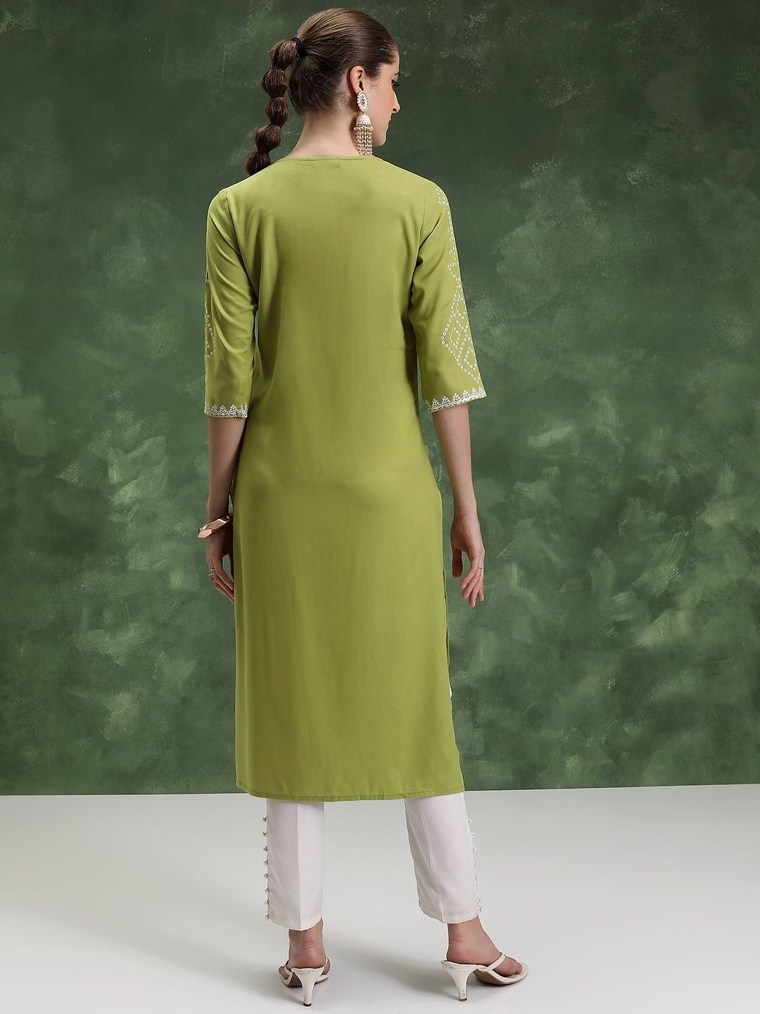 Vishudh Ethnic Motifs Printed Cotton Round Neck Straight Kurta