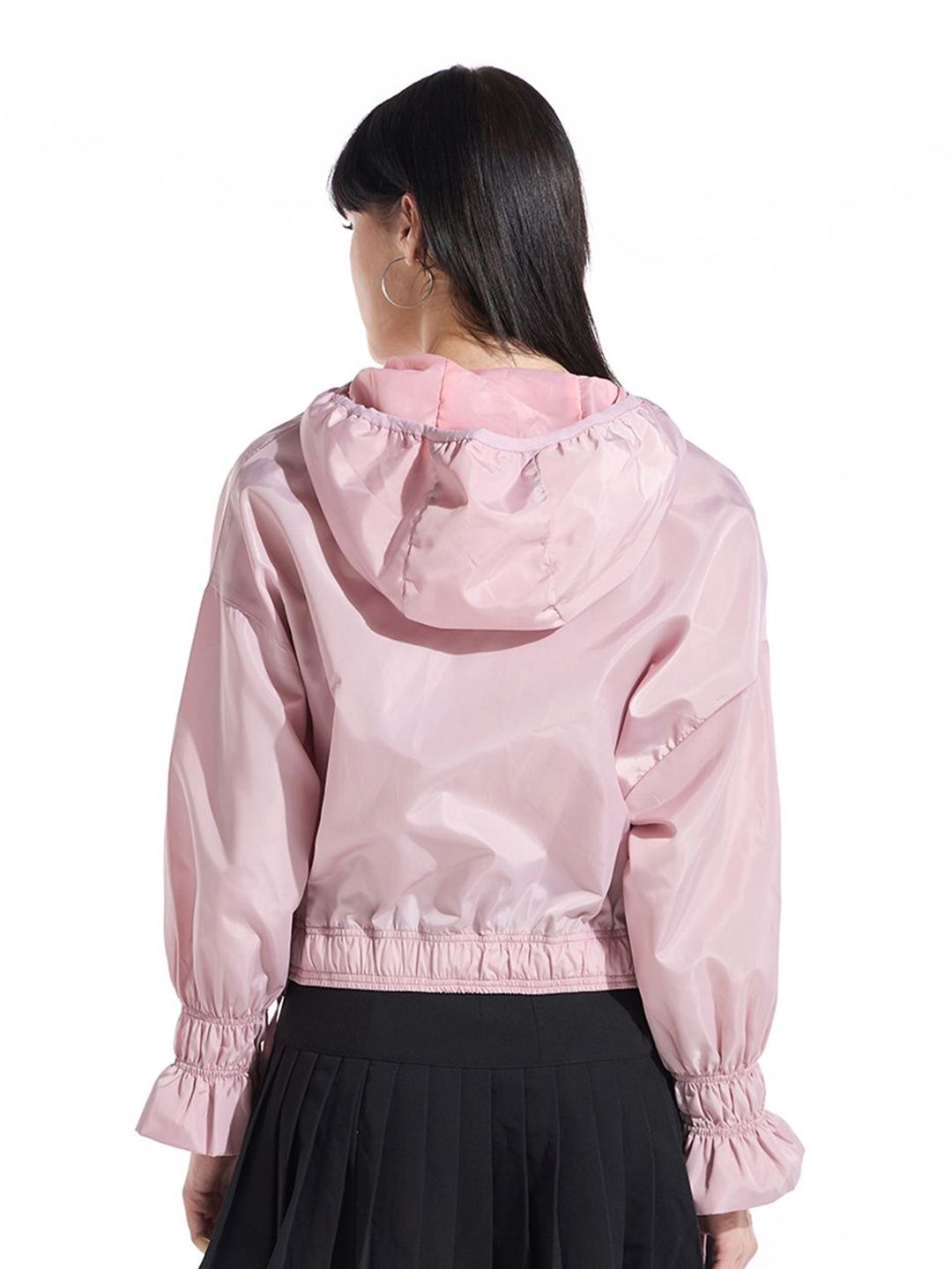 Bewakoof Women Peach Oversized Hooded Windcheater Jacket