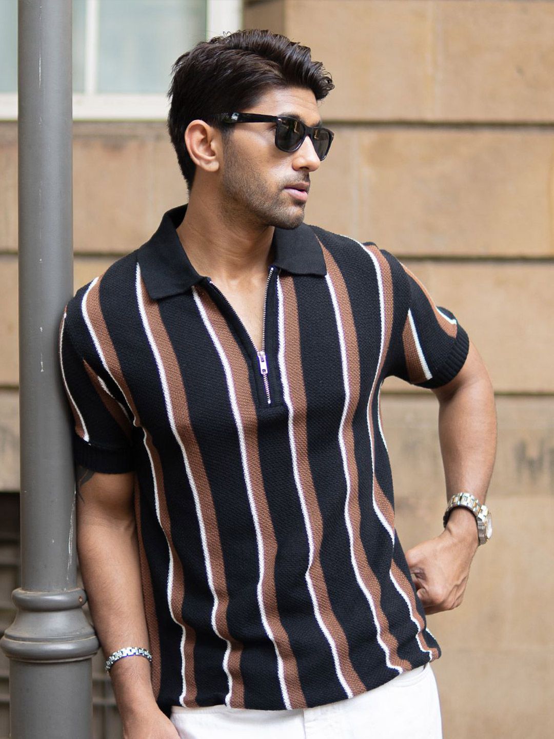 Powerlook Men Striped Polo Collar T-shirt