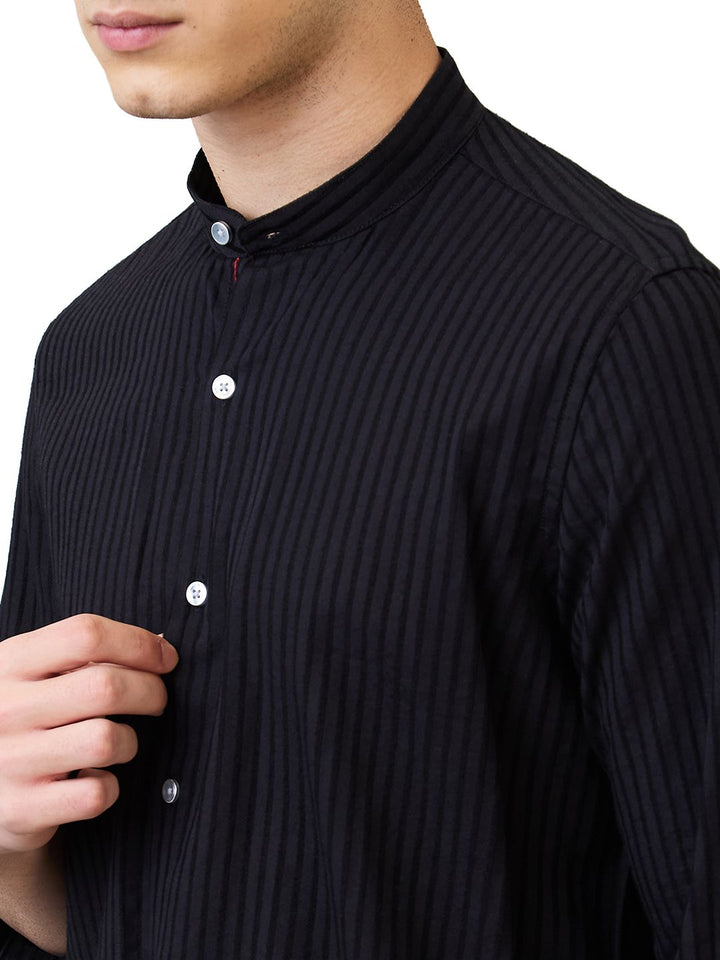 SPYKAR Men Band Collar Vertical Striped Cotton Casual Shirt