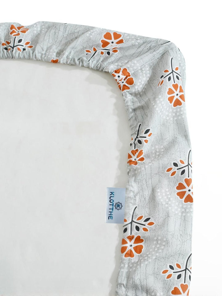 KLOTTHE Grey Floral Printed Dilengkapi 400 TC Kapas Cadar King & 2 Sarung Bantal