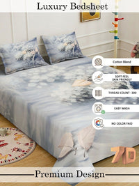 Myntra Elegant Homes Grey Floral 300 TC King Bedsheet with 2 Pillow Covers
