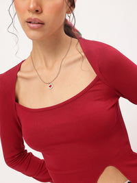 DressBerry Crisp Contour Cut-Out Detail Square Neck Fitted Top