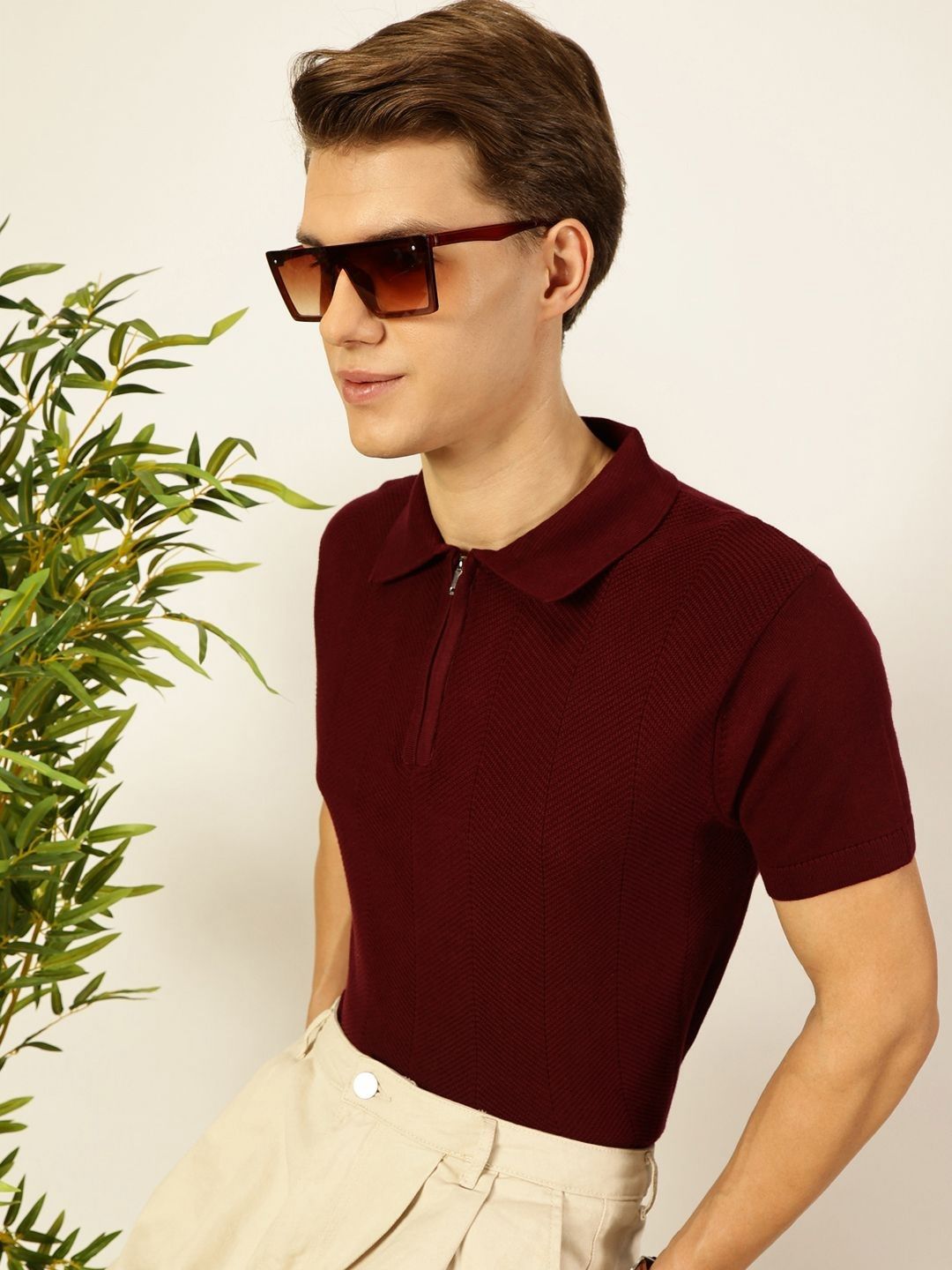 Thomas Scott Polo Collar Self Design Textured Pure Cotton T-Shirt