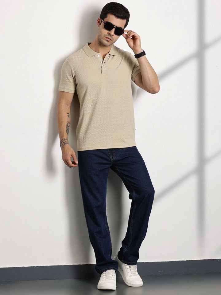 Thomas Scott Men Self Design Polo Collar Cotton T-shirt