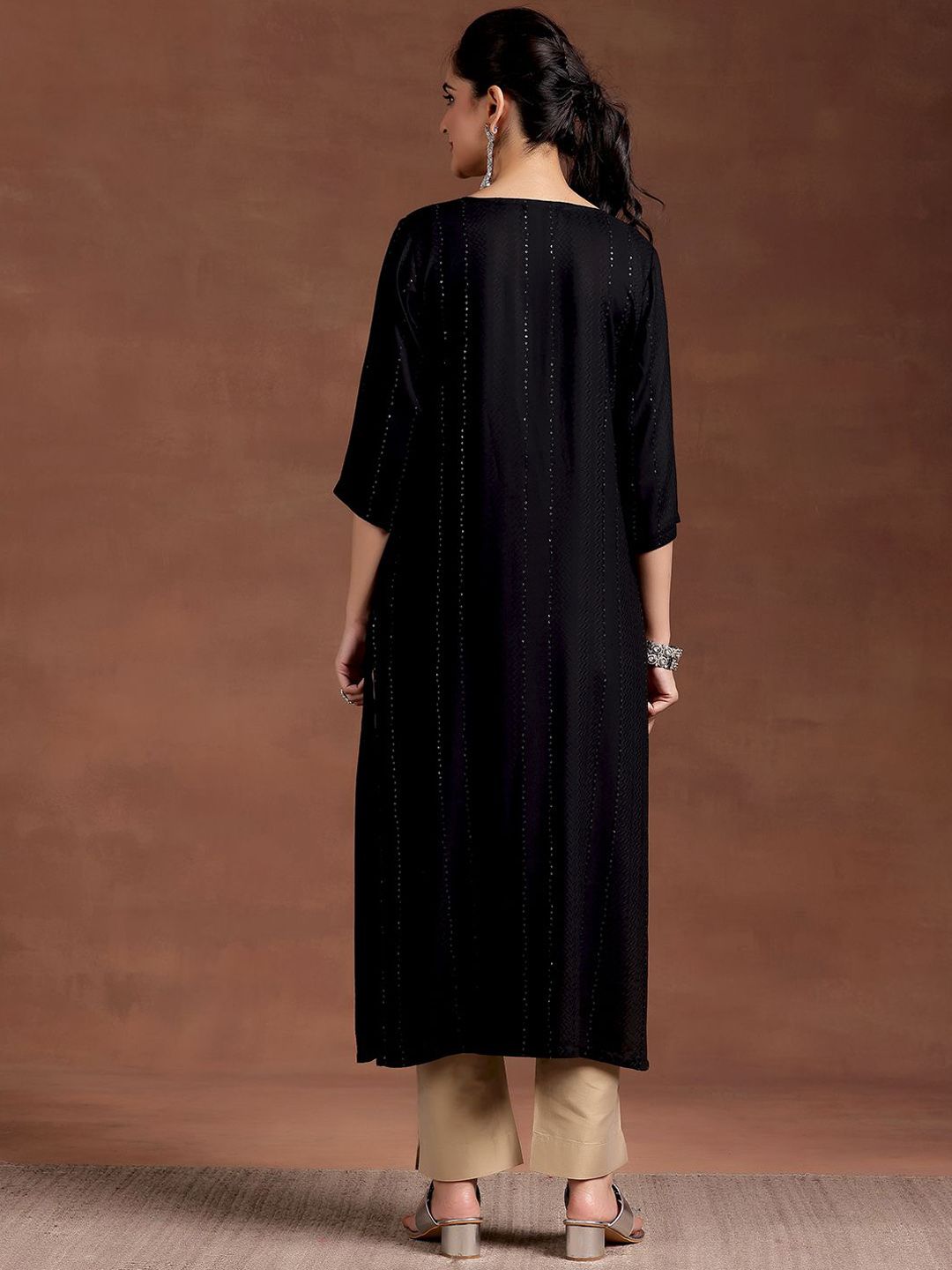 Libas Geometric Woven Design Sequinned Straight Kurta