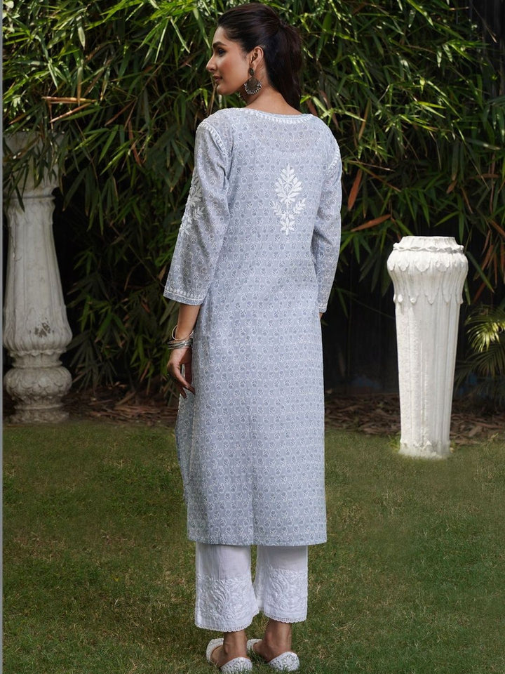 Rumah Wanita Chikankari Motif Etnik Bersulam Chikankari Cetakan Indie Kurta