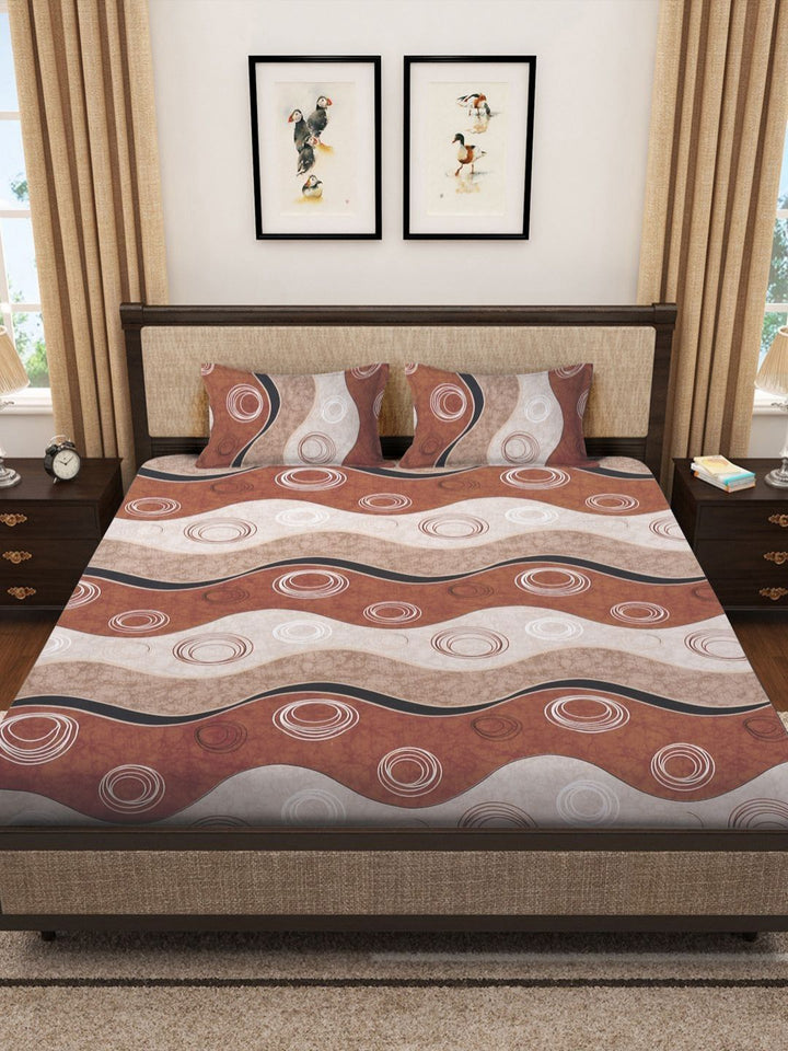 Myntra Elegant Homes Kapas Geometri Putih 300 TC Cadar Katil Halus King dengan 2 Sarung Bantal-98 x 89 inci