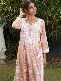 House of Chikankari Women Floral Printed Thread Work Indie Prints Kurta