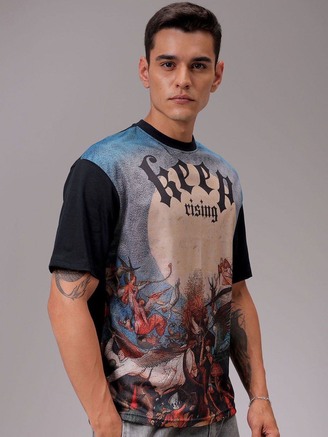 The Indian Garage Co Men Graphic Printed Round Neck Cotton Boxy T-shirt