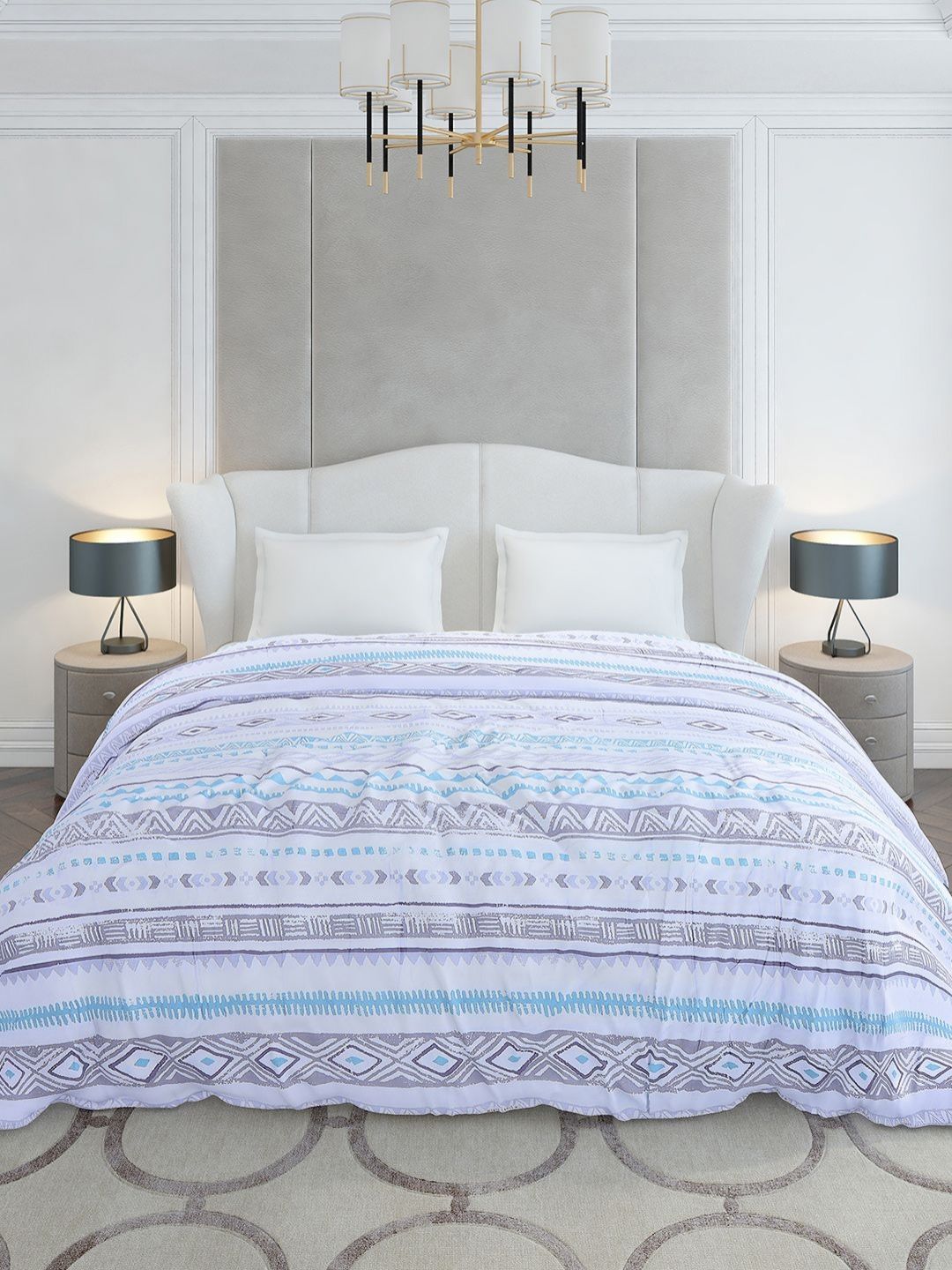 Monte Carlo Blue & White Geometric Mild Winter 210 GSM Double Bed Duvet