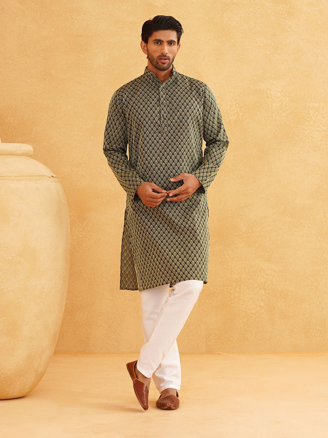 SOJANYA Motif Etnik Reka bentuk tenunan Kolar Jalur Kurta Lurus Dengan Churidar